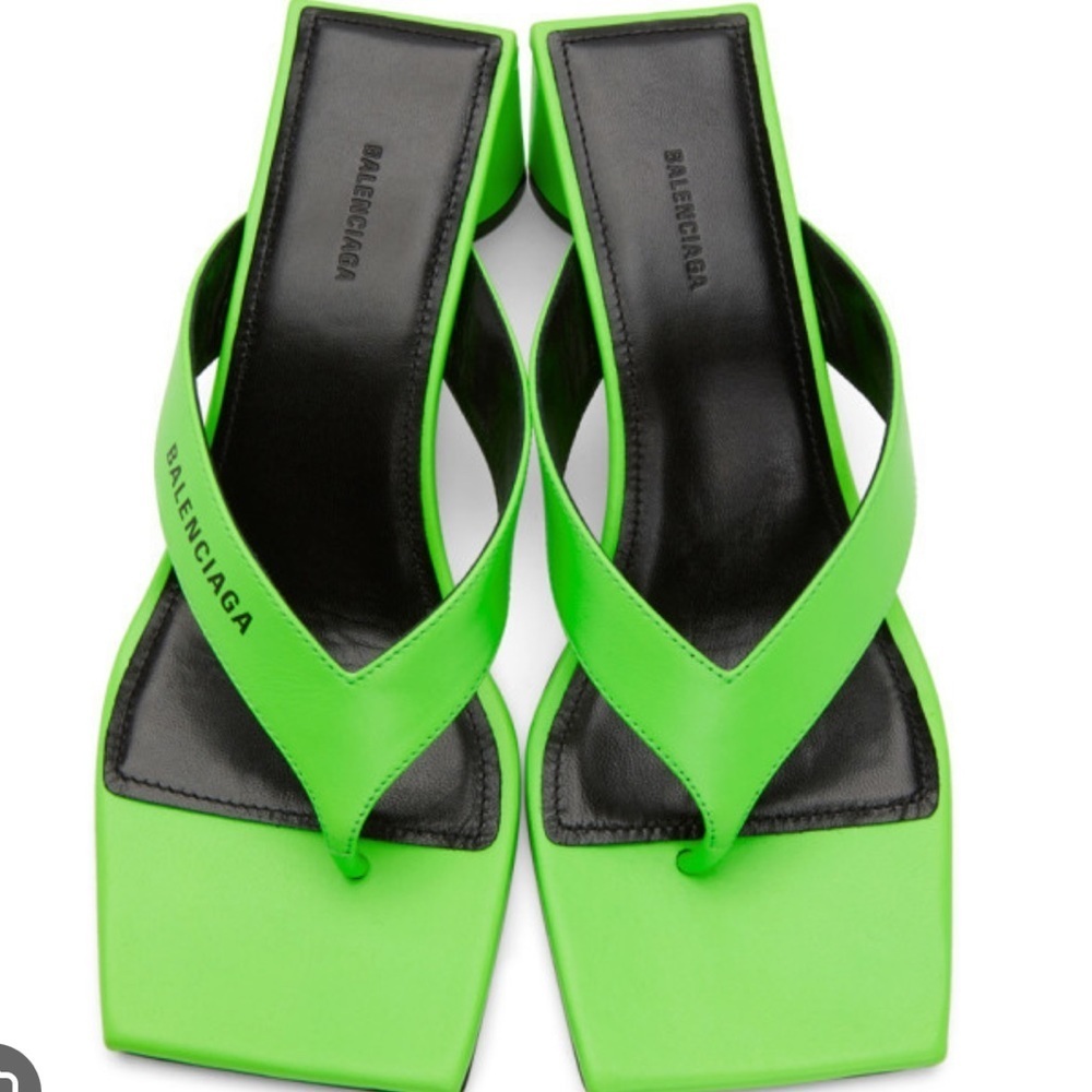 BALENCIAGA Lime / Neon Green Sandals with a Low Block Heel size 38 Box Included - Picture 1 of 7